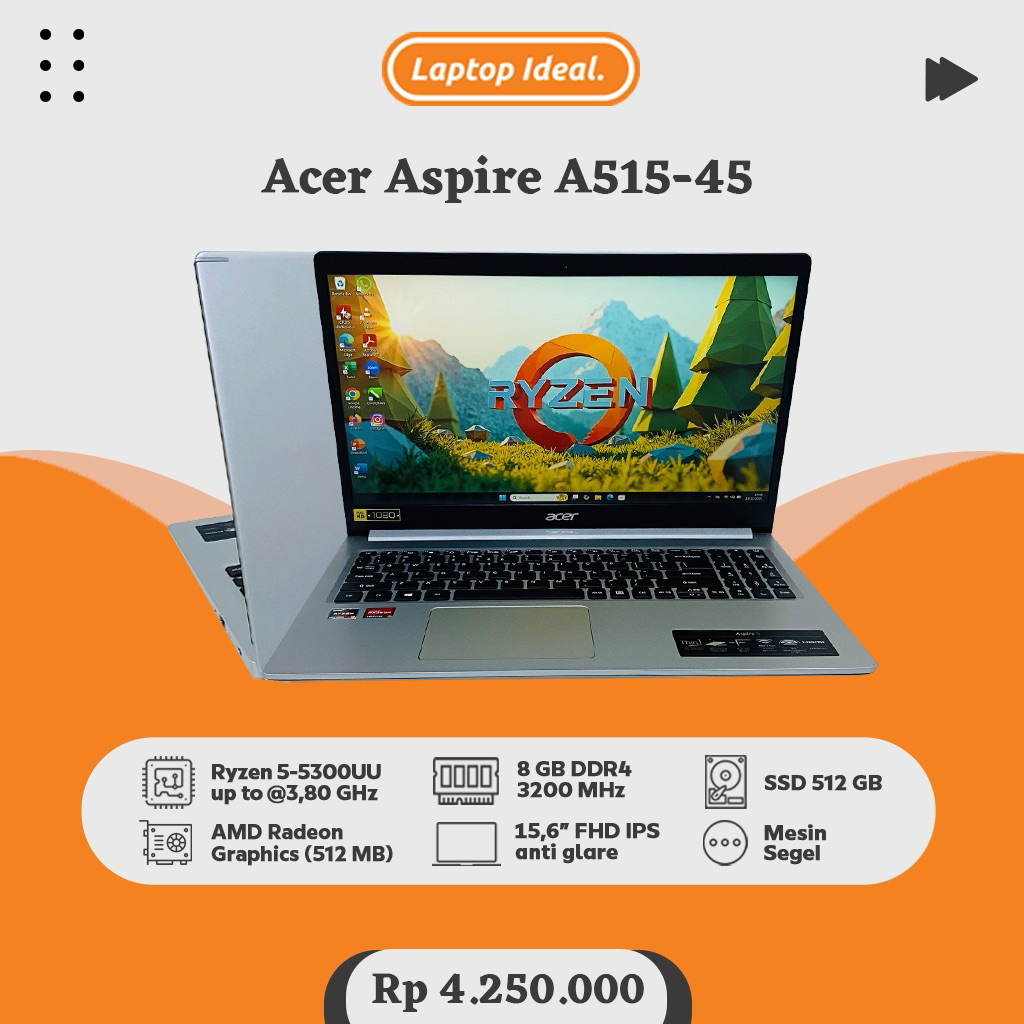 Acer Aspire A515-45 (2022) SLIM Ryzen 3-5300U RAM 8 GB SSD 512 GB FHD MULUS