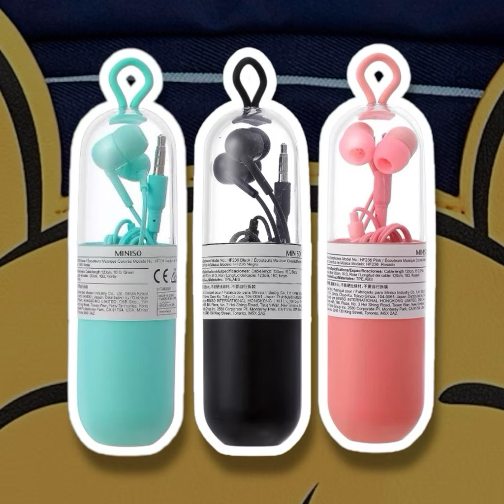 MINISO HEADSET CAPSULE COLORFUL EARPHONE KABEL TABUNG