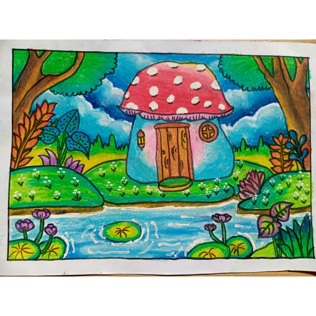 SKETSA Gambar Rumah jamur Untuk diwarnai