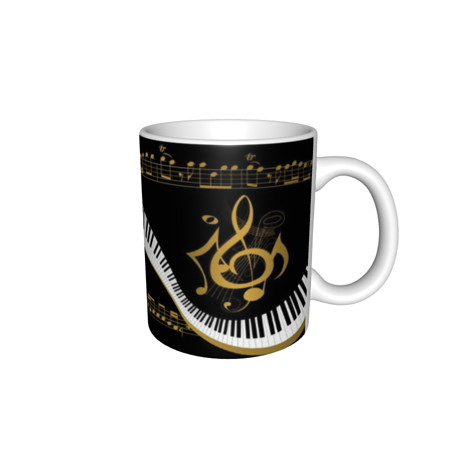 Mug Kopi Musik Klasik dengan Desain Piano dan Notasi Musik Emas Gelas Keramik Unik untuk Pecinta Mus