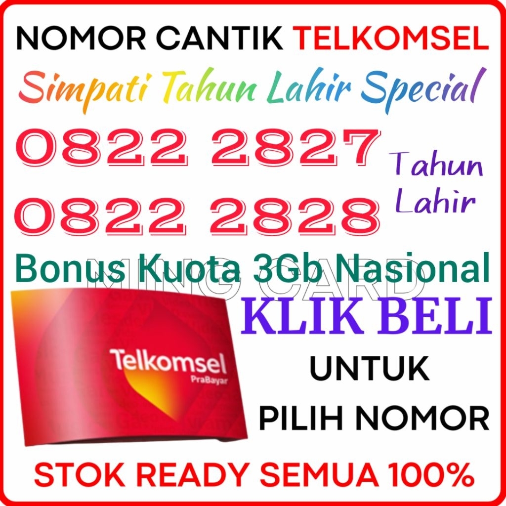 TIPE 2828 TAHUN LAHIR SUPER - Nomor Cantik Telkomsel 4G/5G Kartu Perdana Simpati Cantik Prabayar Tah