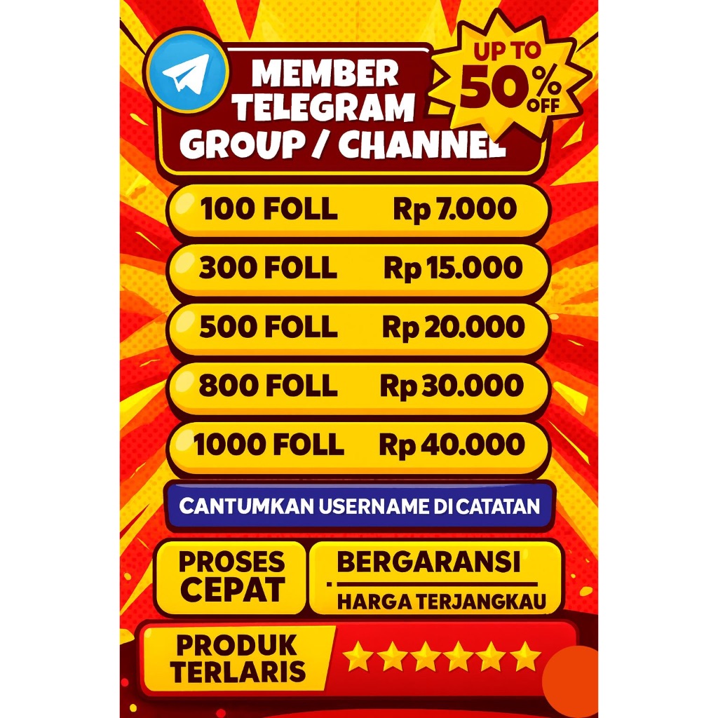 DISKON PROMO MEMBER TELEGRAM REAL PERMANEN ANTI DROP BERGARANSI PROSES CEPAT MURAH PENGIKUT CHANNEL 