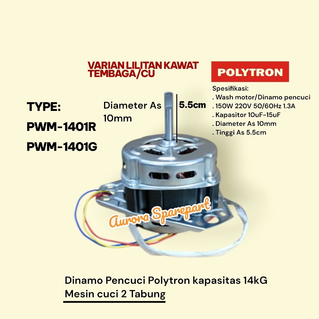 Dinamo pencuci/Wash Polytron 14KG Diameter As 10mm Lilitan Kawat Tembaga Mesin cuci 2 Tabung