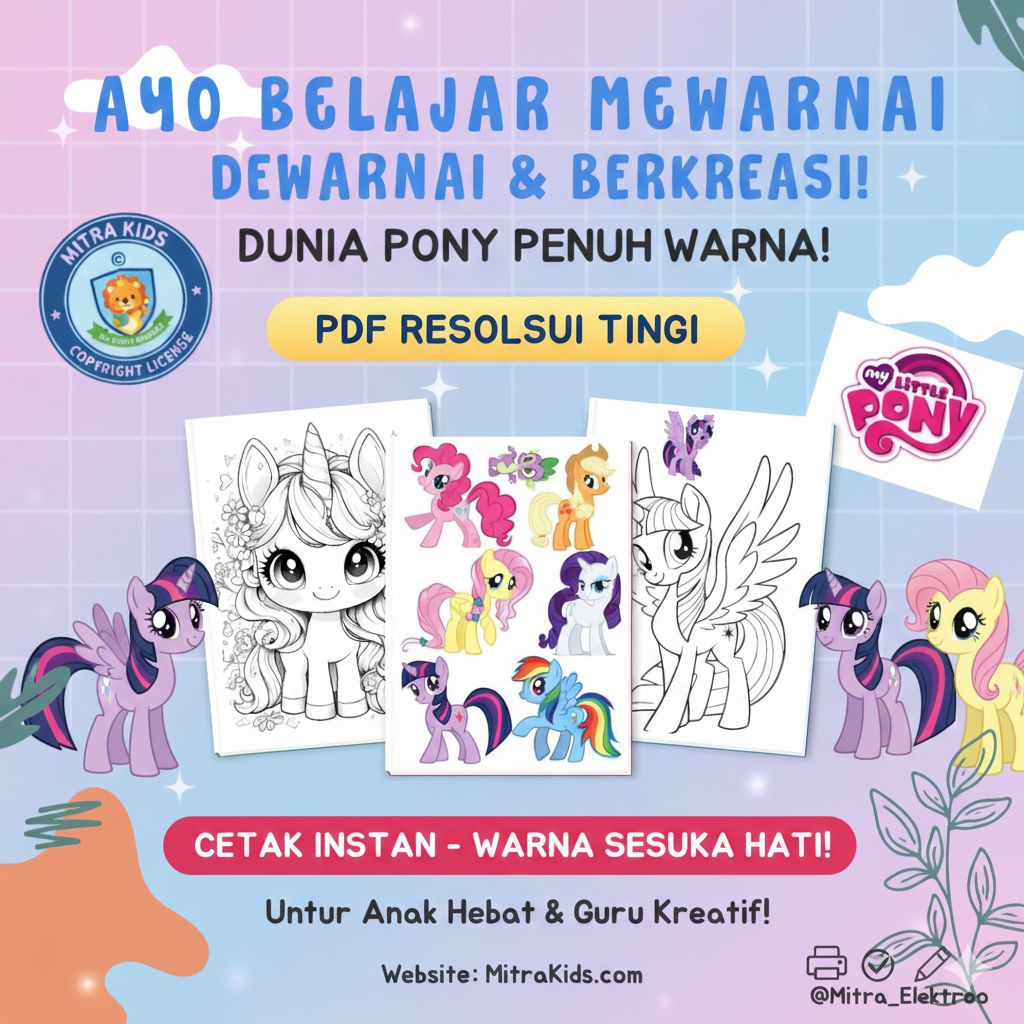 LEMBAR MEWARNAI LITTLE PONY. BONUS 100 GAMBAR, LITTLE PONY COLORING PAGE