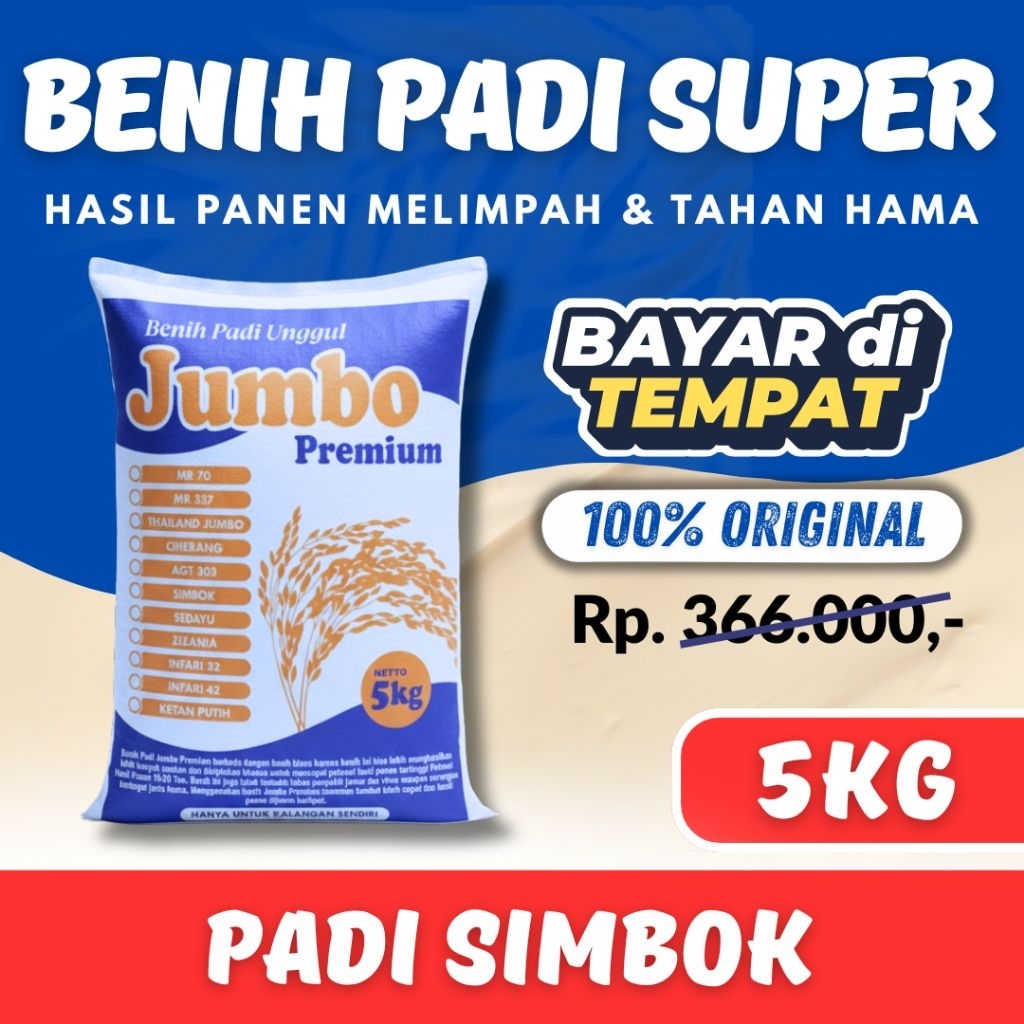 Benih padi bibit padi unggul  genjah simbok kemasan 5kg, super premium.