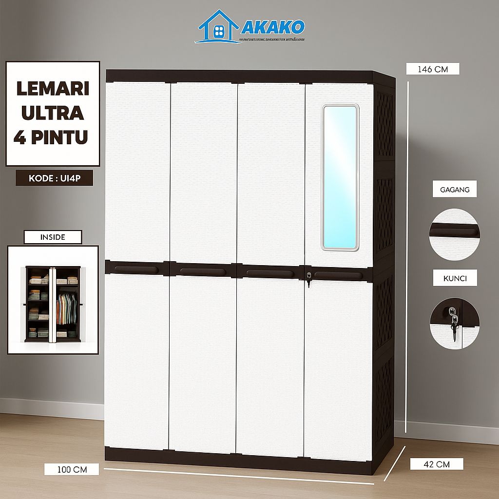 AKAKO - Lemari Ultra Twin - Kabinet Plastik Multifungsi - Lemari Plastik - Almari Plastik Jumbo
