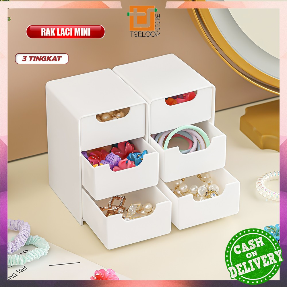 OFM-C1398 Rak Laci Susun Mini 3 Tingkat / Tempat Penyimpanan Drawer Storage Box Laci Mini Aesthetic 