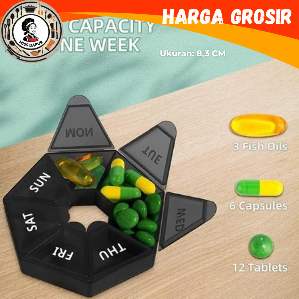 MS Kotak Obat Pil Mini Portable Bentuk Bulat 7 Sekat Untuk Traveling