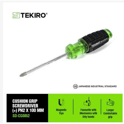 Tekiro Obeng Plus (+) Uk. PH2 (6 MM) X 100 MM JIS Kuat Nyaman Baja Hardened Magnet di ujung Obeng