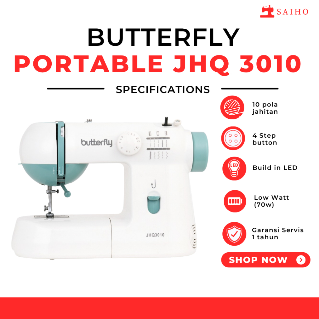 Mesin Jahit Portable BUTTERFLY JHQ-3010 / JHQ3010