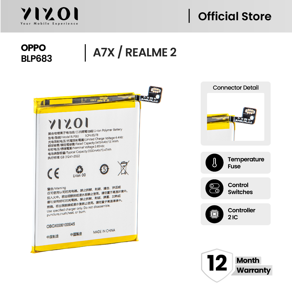 YIZOI Baterai OPPO BLP683 / REALME 2 PRO / REALME U1 / R17 / A7X BATRE BATERAI BATRAI