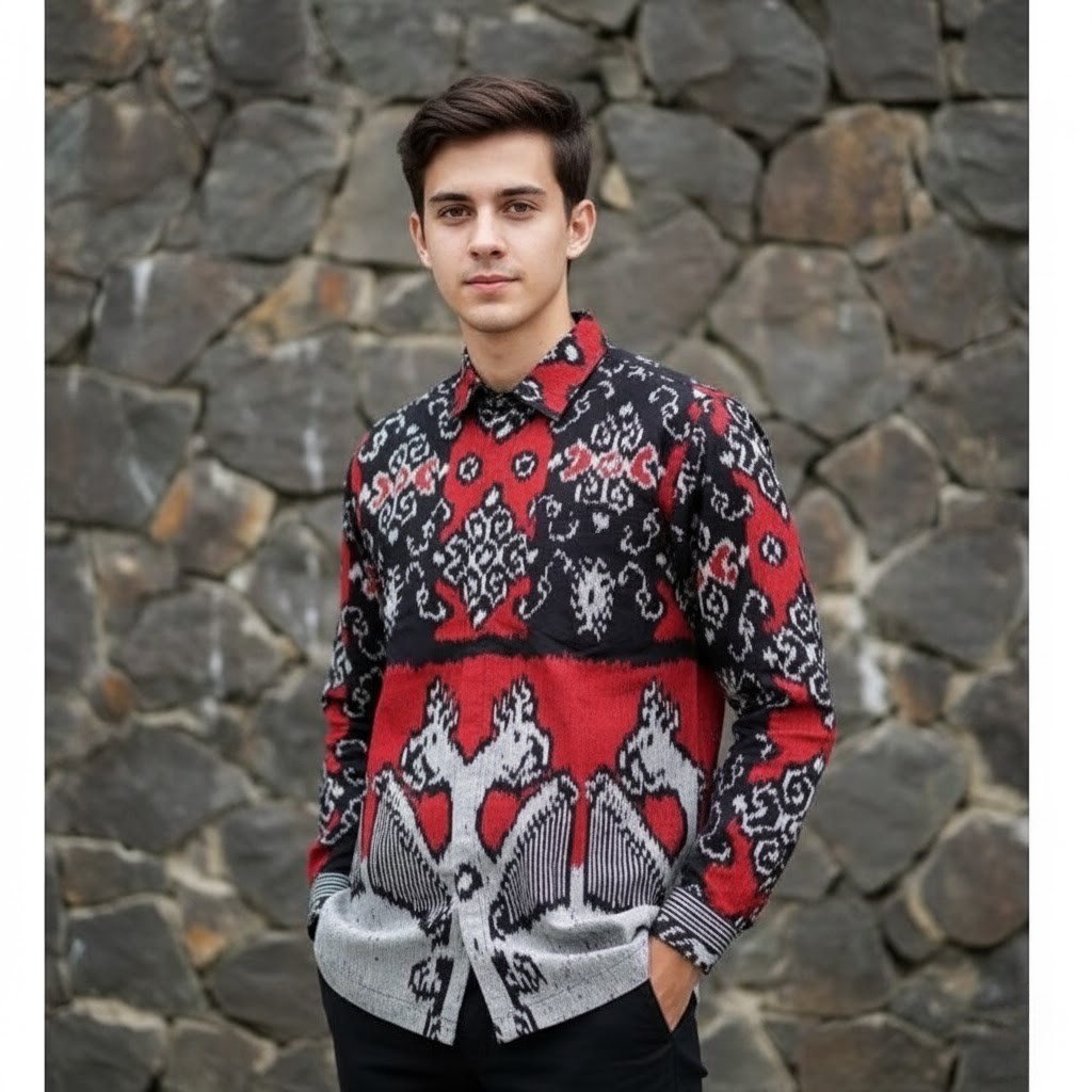 Kemeja Pria Tenun Ikat Motif Etnik NTT Lengan Panjang – Stylish, Premium & Nyaman Dipakai- Nai