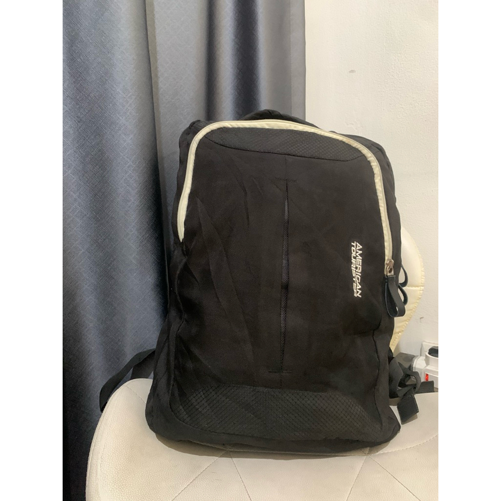 ransel besar american tourister backpack hitam poliester kanvas preloved