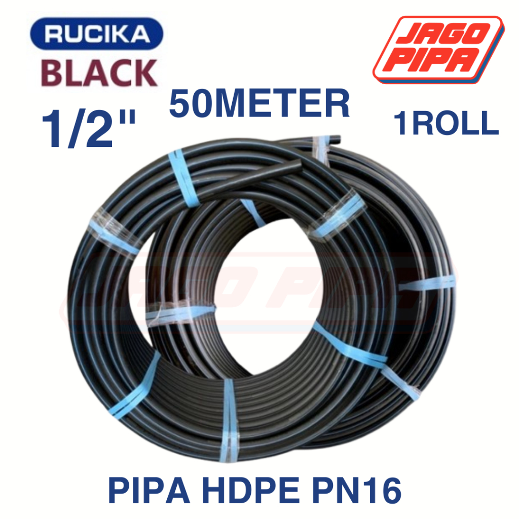 Rucika HDPE Pipa 20 mm 1/2 Inch PN16 SDR 11 ROLL 50 Meter Black Pipa PE PDAM