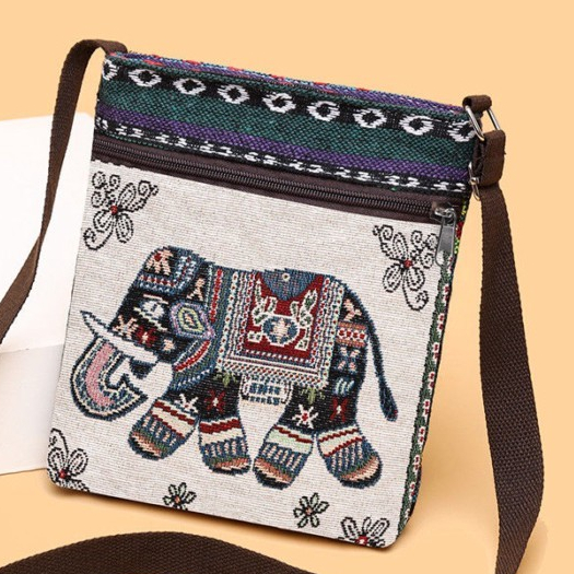 Tas Selempang Wanita Tas Bahu Kecil Tas Kanvas Kain Gaya Etnik Tiongkok Tas Ponsel Wanita Lucu Tas B