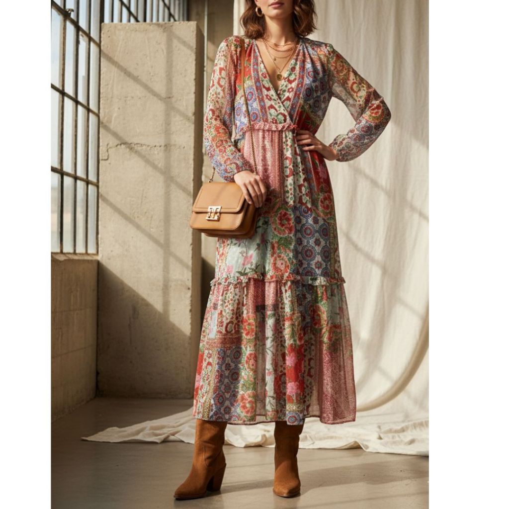 Preloved Zara Printed Bohemian Patchwork Dress