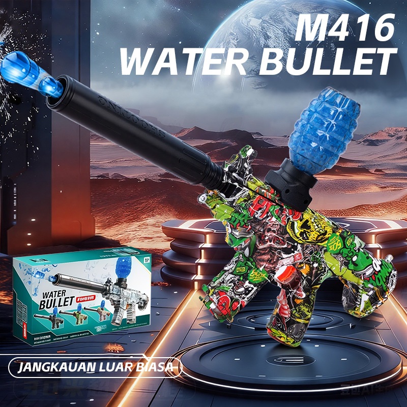 Pistol Mainan Peluru Gel Elektrik M416 dengan Lampu LED | Air Blaster Gun Anak Aman & Seru