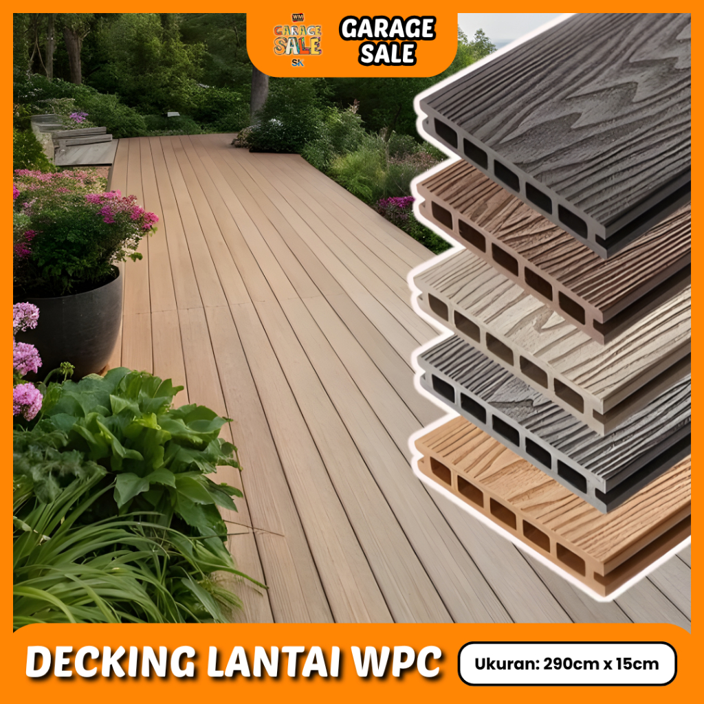 Decking Kayu Lantai Outdoor | WPC Lantai Outdoor | Panjang 290cm | Lantai Decking Kayu Kolam Renang 