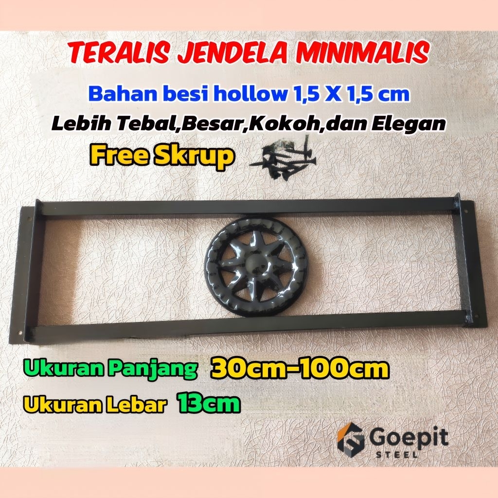 Teralis Tralis jendela minimalis Motif , Ukuran Panjang 30cm-100cm, Bahan Besi Hollow Galvanis anti 