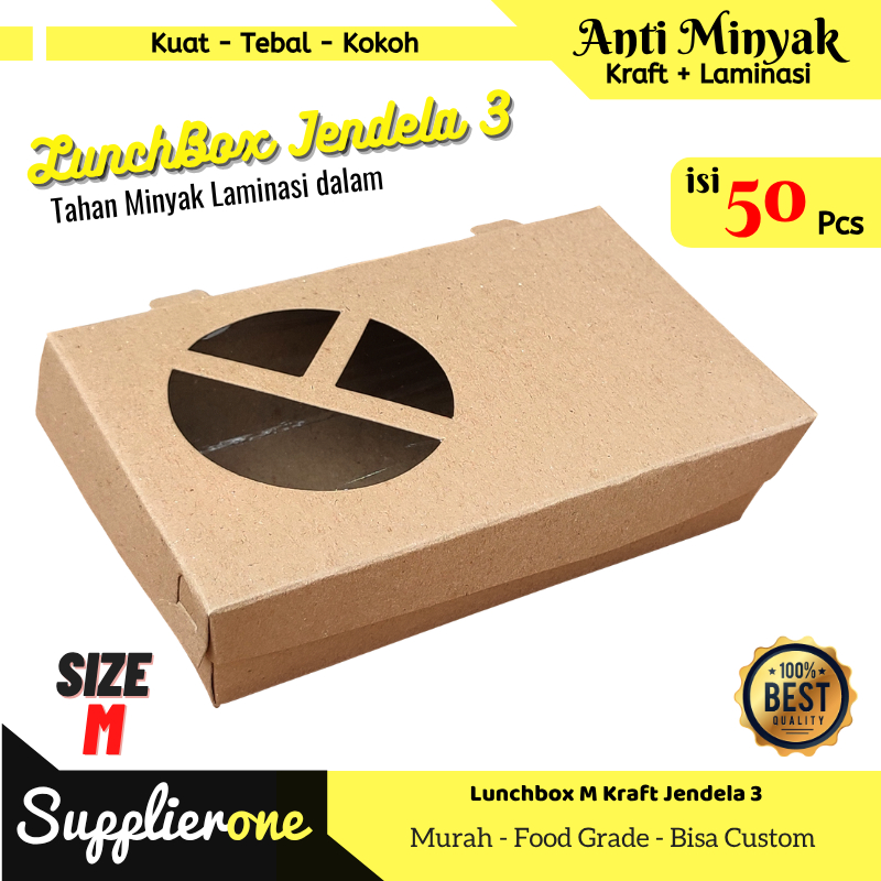 Lunch Box M Jendela 3 isi 50 / Lunch Box Paper / Lunch Box Window / Paper Lunch Box / Box Nasi / Lun