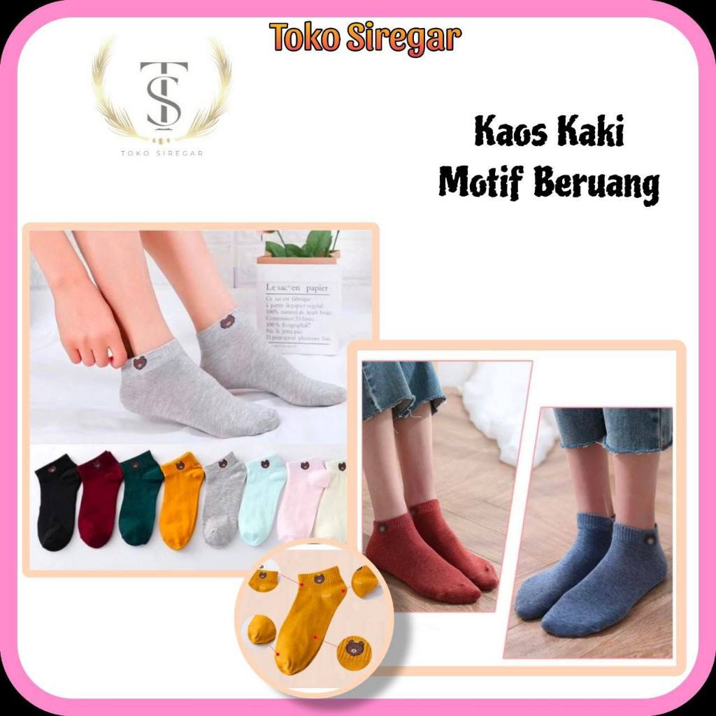 TS || Kaos Kaki Kecil Motif Beruang || Kaos Kaki Wanita Pria Anak - Dewasa