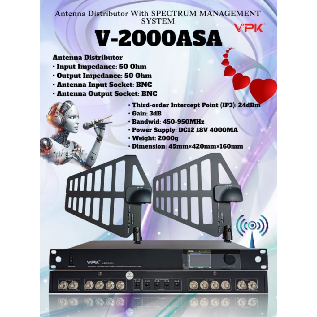 Penguat Signal Mic Wireless VPK V 2000ASA Original