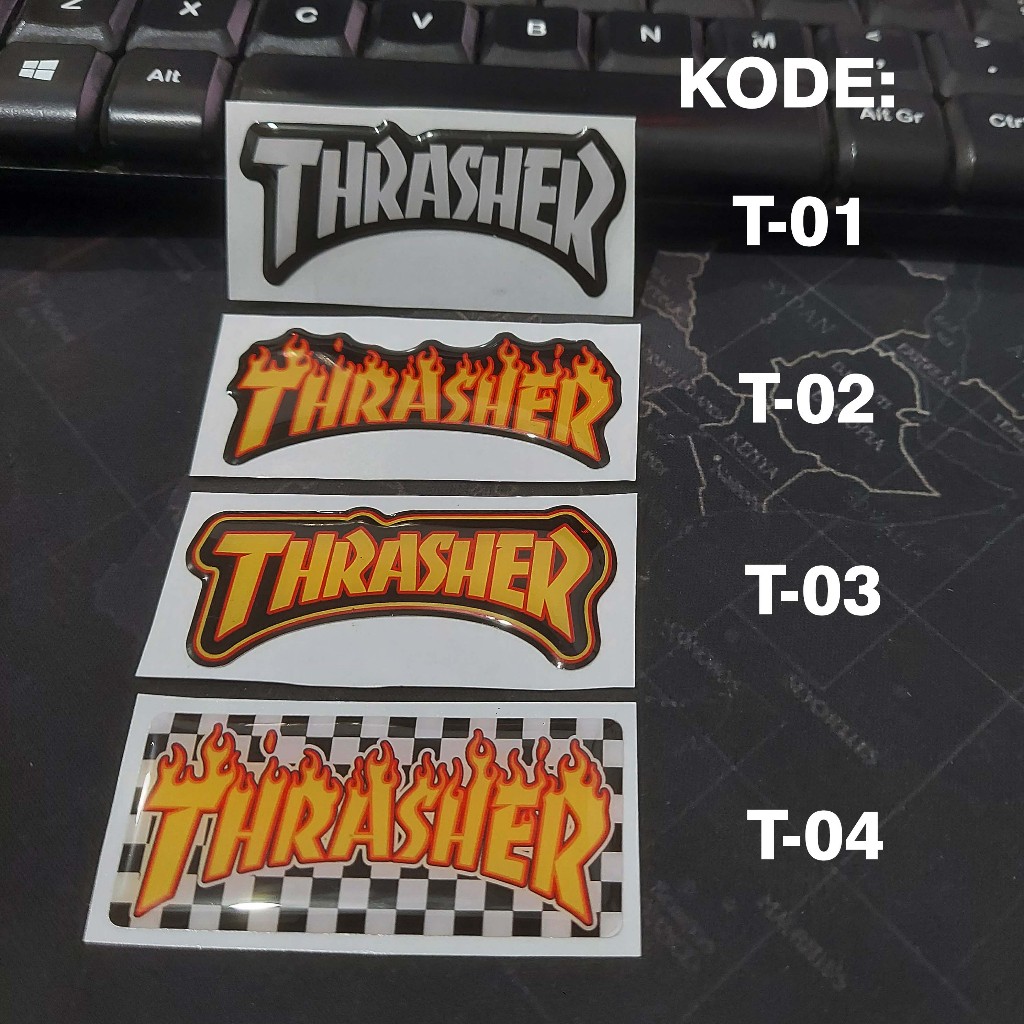 Sticker Timbul Resin THRASHER Stiker 3D Resin Kecil Satuan