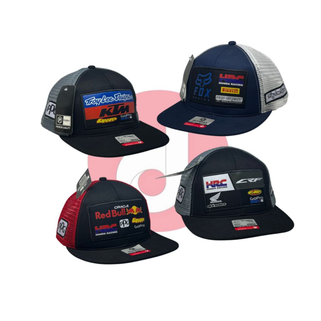 Topi Trucker Racing Premium KTM HRC CRF FOX Red Bull | Snapback Mesh Motocross | Topi Riding Pria Wa