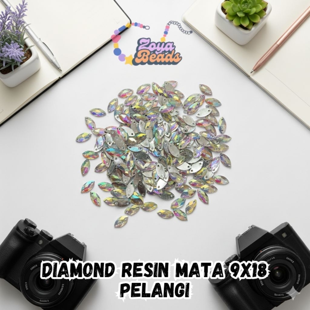 [50 Pcs] Diamond Resin Mata 9x18 Pelangi / Diamond Mata / Diamond Resin / Payet Mata / Payet Resin /