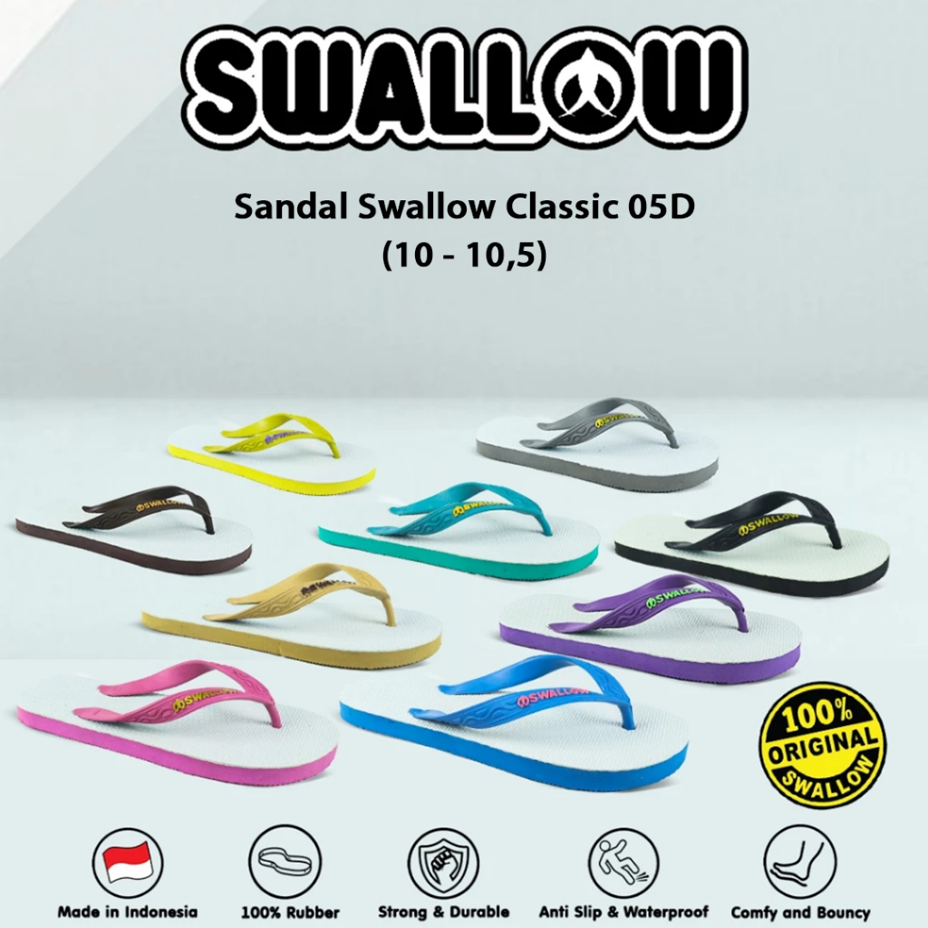 Sandal Jepit Swallow Classic 05D Size 10 - 10.5 Sendal Karet Pria Wanita Dewasa Anti Selip / Sandal 