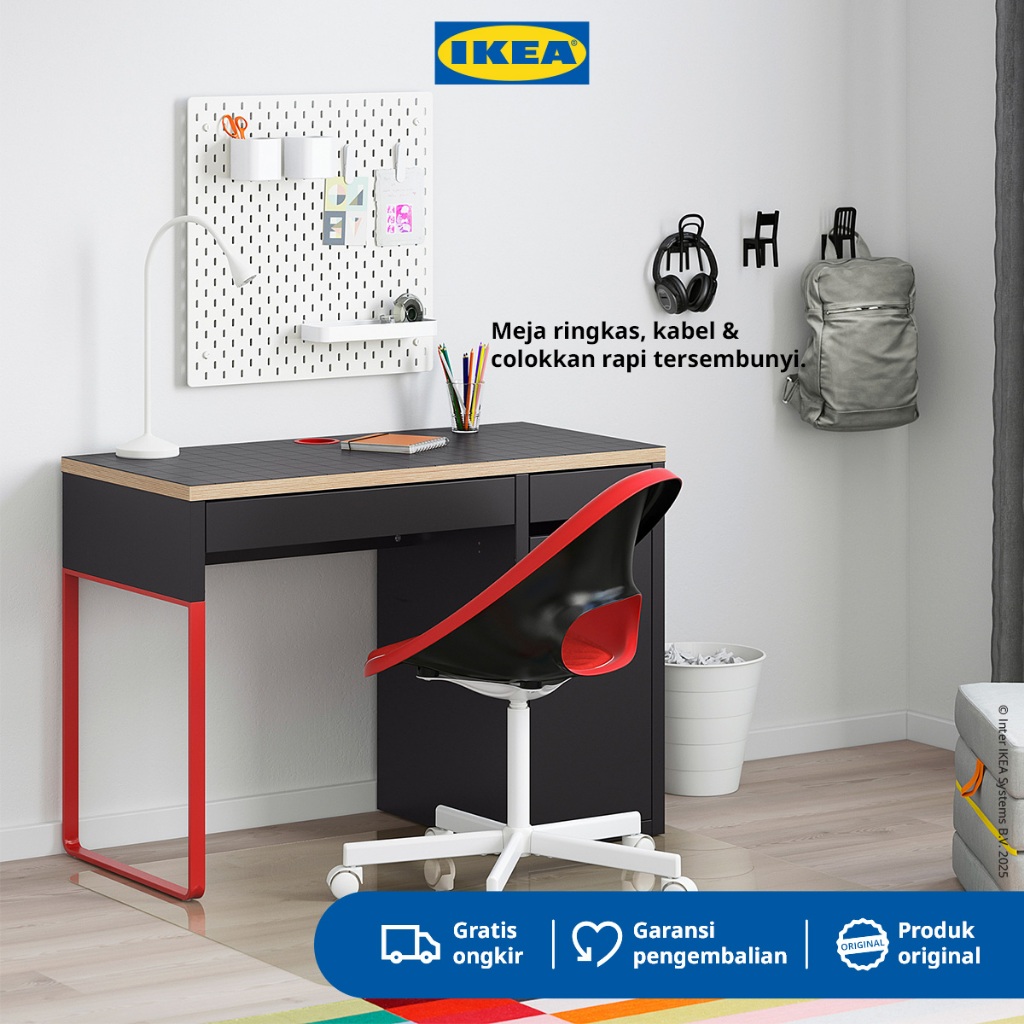 IKEA MICKE Meja Kerja dengan Laci Antrasit/Merah 105x50 cm