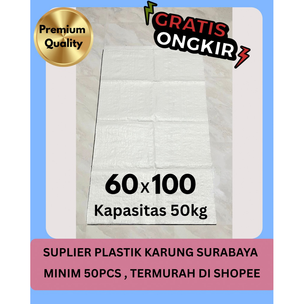 Karung Plastik 50kg Ukuran 60x100 cm Setara Karung 50kg Putih Tebal Baru Grosir