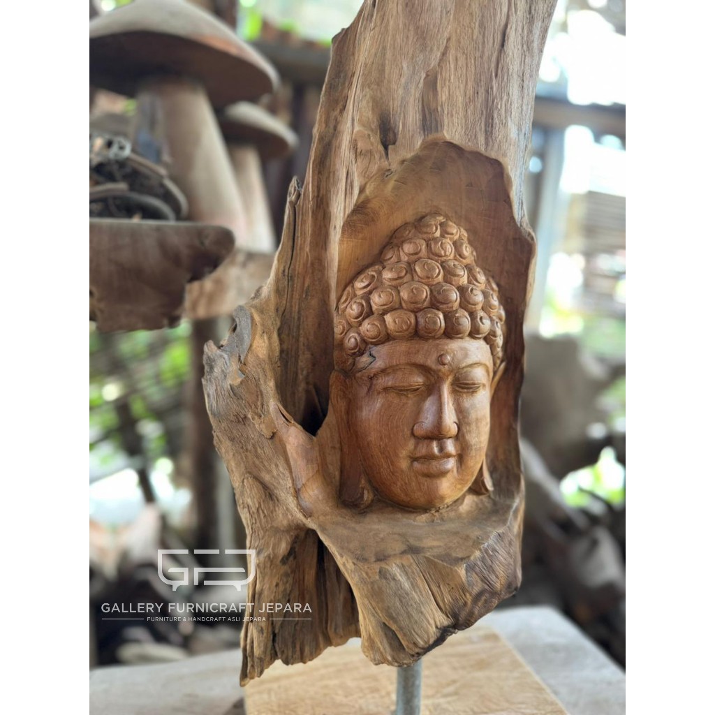 Dekorasi Patung Budha Kayu Jati Erosi 23x20x90cm
