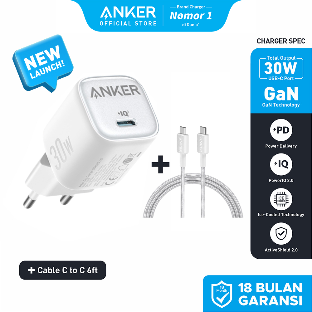 Adaptor Wall Charger 30W 20W Anker GaN Ice-cooled bundle Kabel USB Type C Lightning MFi for iPhone 1