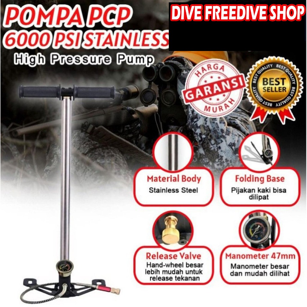 Pompa Regulator PCP Manual Hand Pump Premium 6000psi Gejlug Kaki Lipat Impor No Barracuda Airsoft Se