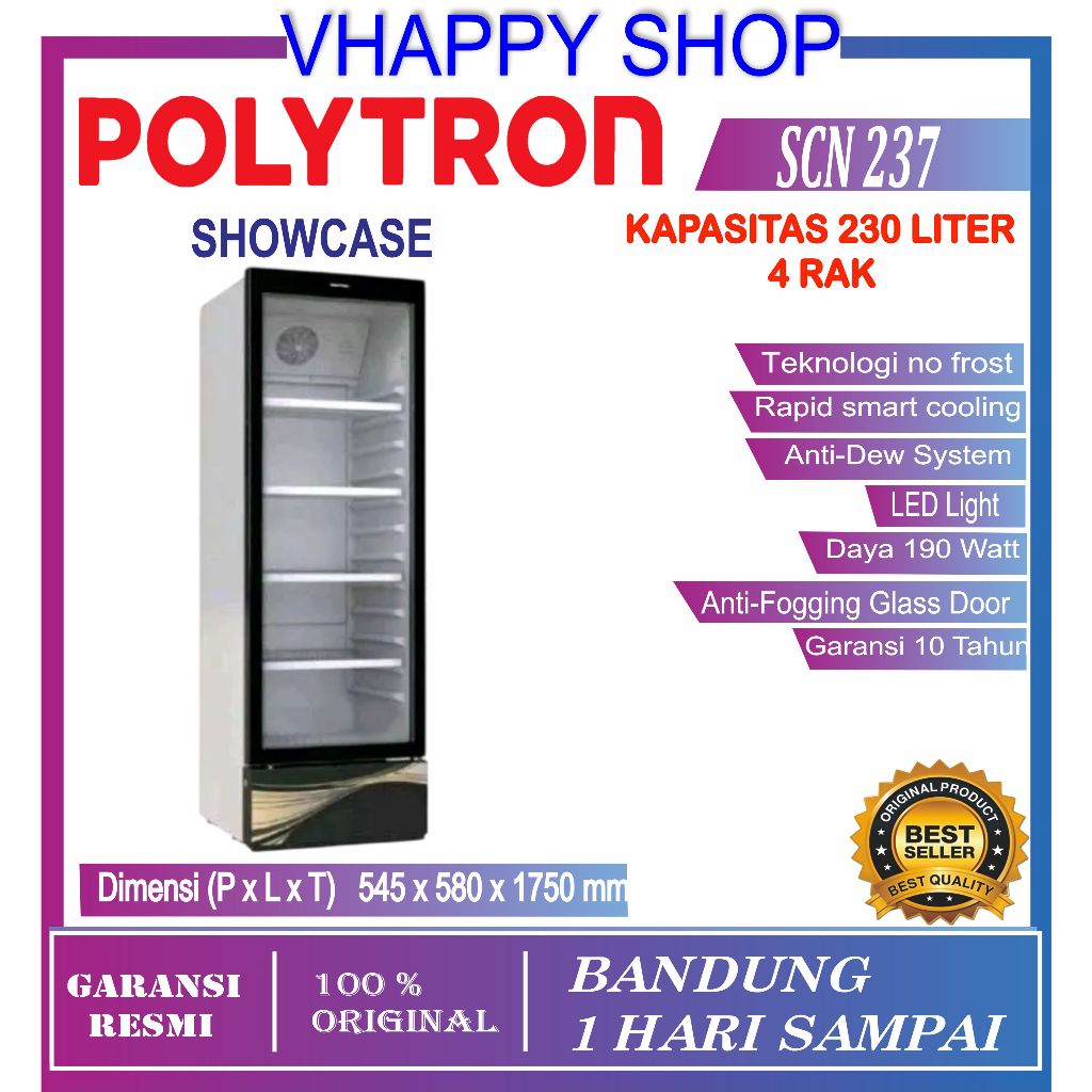 SHOWCASE POLYTRON SCN 237 / 4 RAK / SOCS PENDINGIN MINUMAN Polytron Garansi Resmi