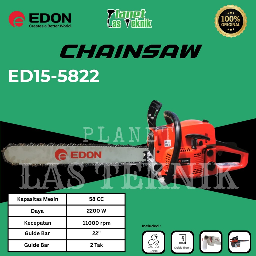 EDON Mesin Potong Kayu Mesin Sinso  Chainsaw Gergaji Potong Pohon Kayu Gergaji mesin EDON ED15-5822 