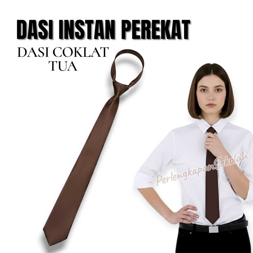 Dasi Coklat Tua Polos Instan Pria