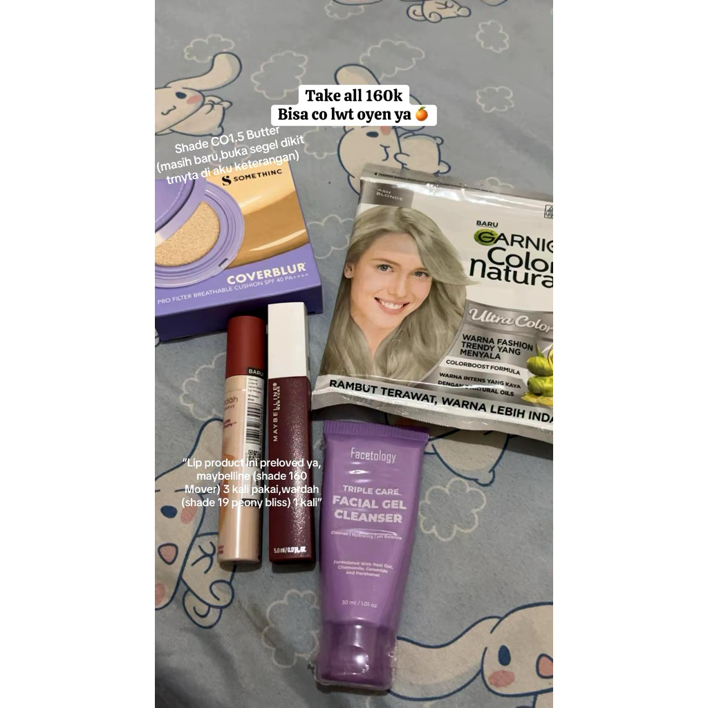 PRELOVED Somethinc coverblur cushion,Maybelline lip matte ink dan Wardah lip mousse