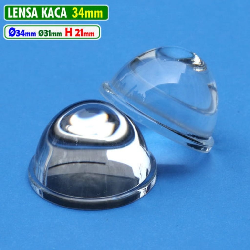 Lensa Kaca 34mm Cembung Datar H.21 ID.31mm 1.3 Inch LED HPL MCP Biled Projie 1.3" Lampu Sorot Tembak