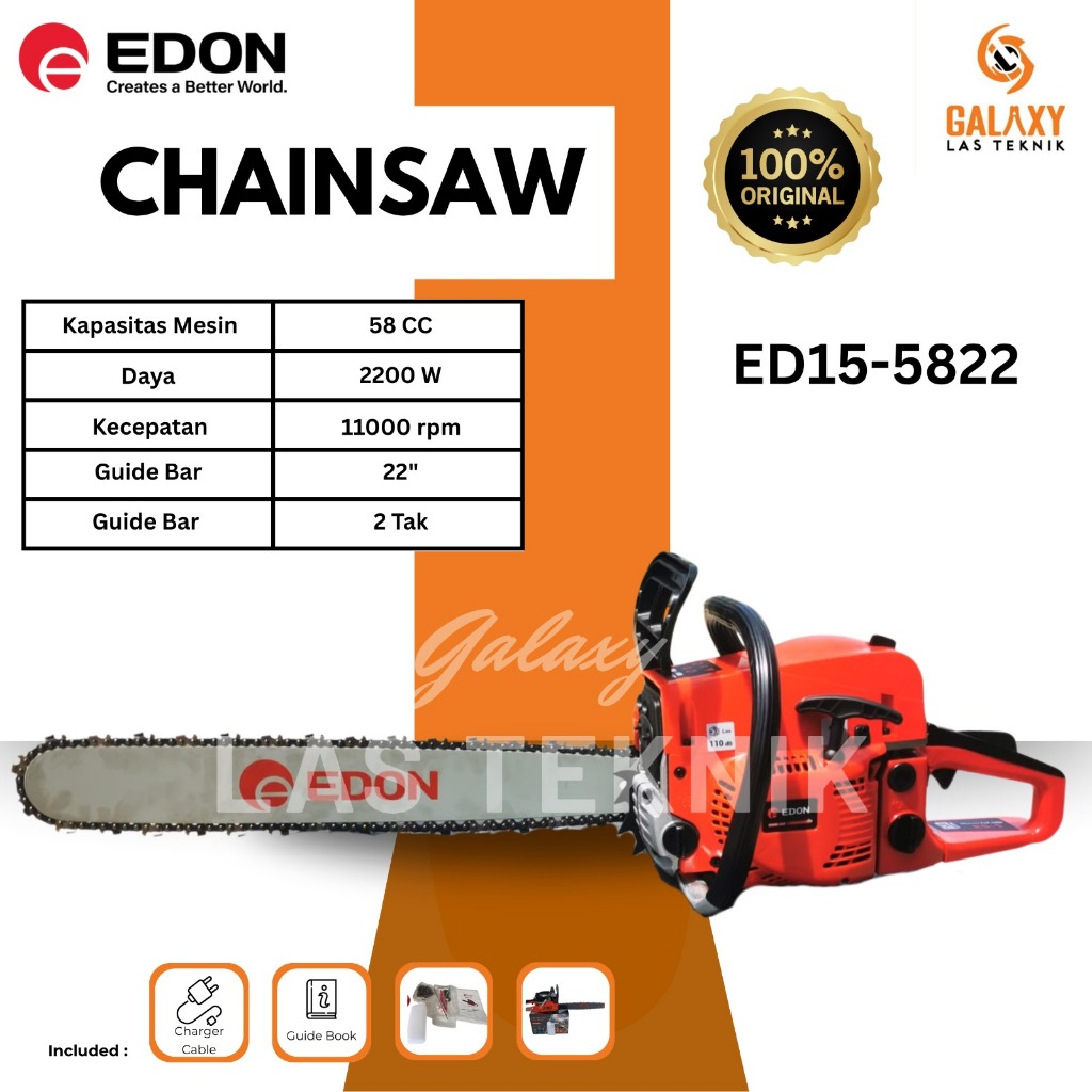 EDON Mesin Potong Kayu Mesin Sinso  Chainsaw Gergaji Potong Pohon Kayu Gergaji mesin EDON ED15-5822 