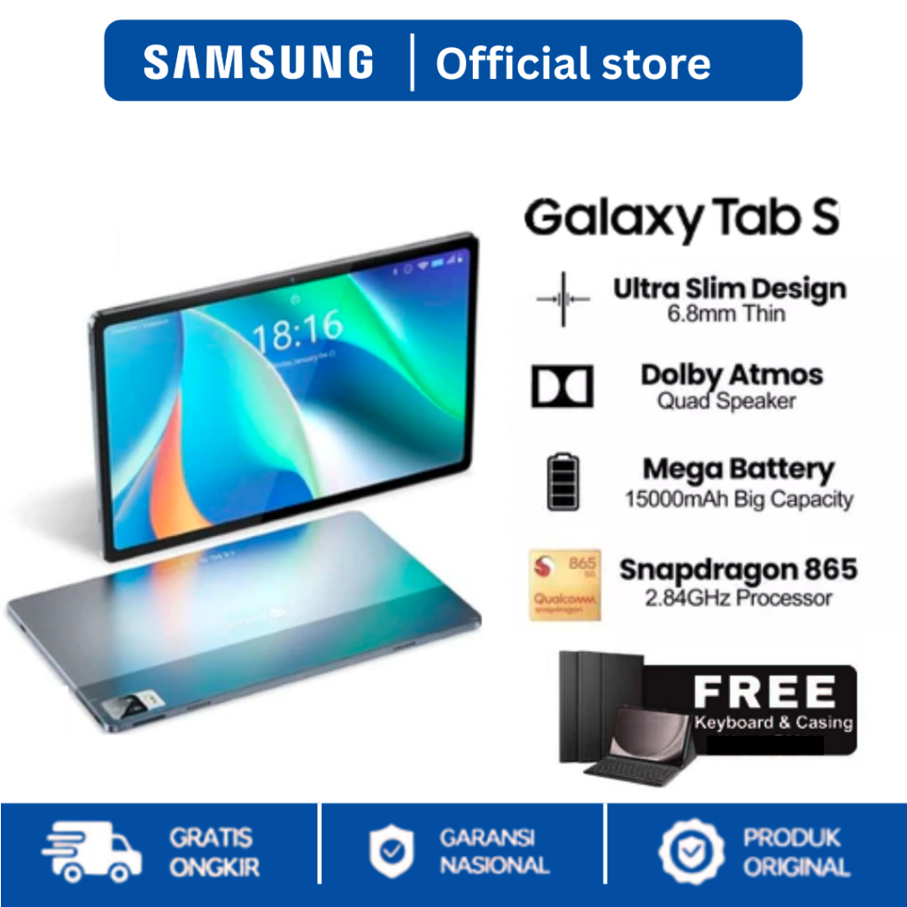 Galaxy Tab S 12 Inci Layar Penuh 2025 Android 12 12GB RAM + 512GB ROM Tablet SIM Ganda 4G/5G