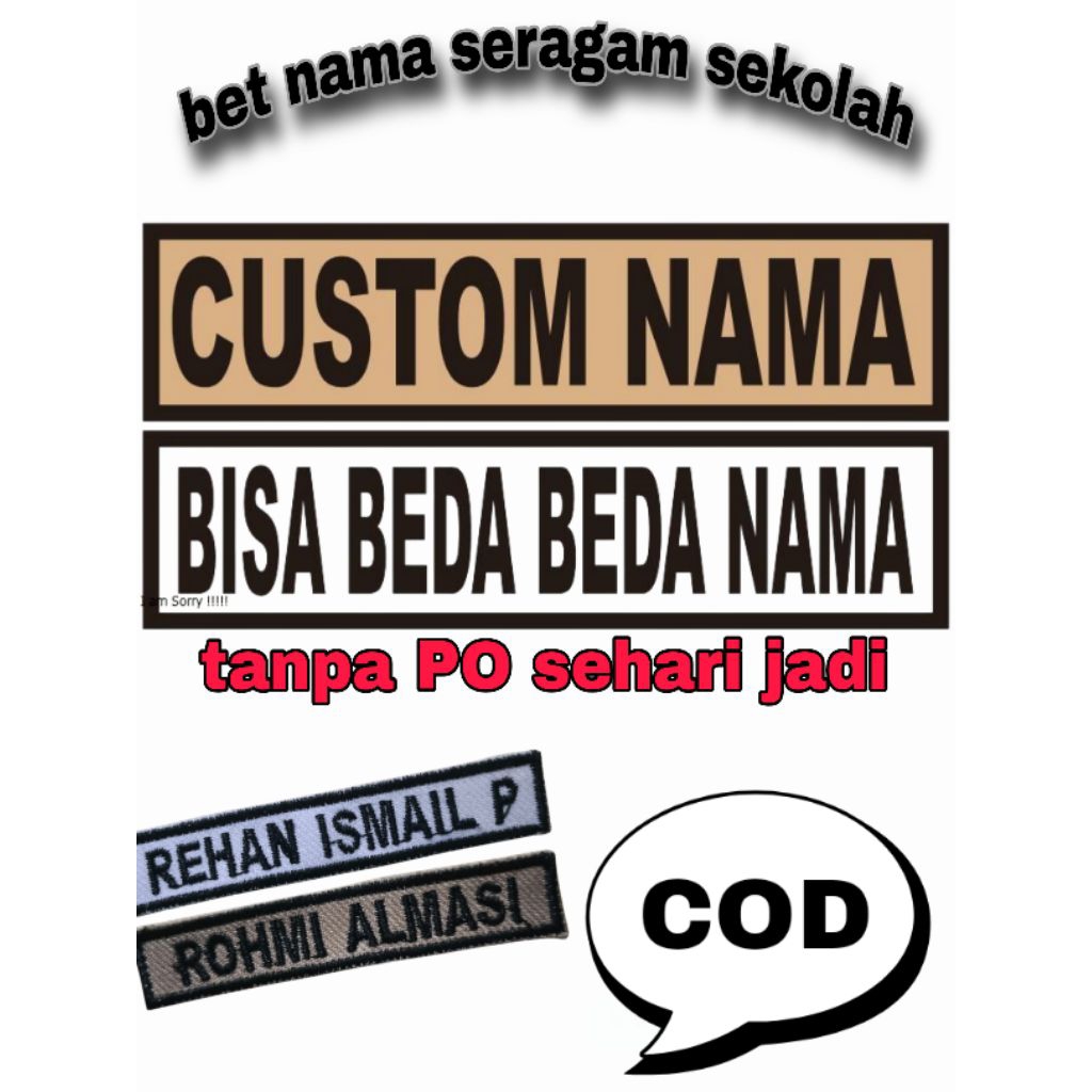 COD bet badge nama seragam sekolah satuan pramuka putih SD, SMP, SMA termurah