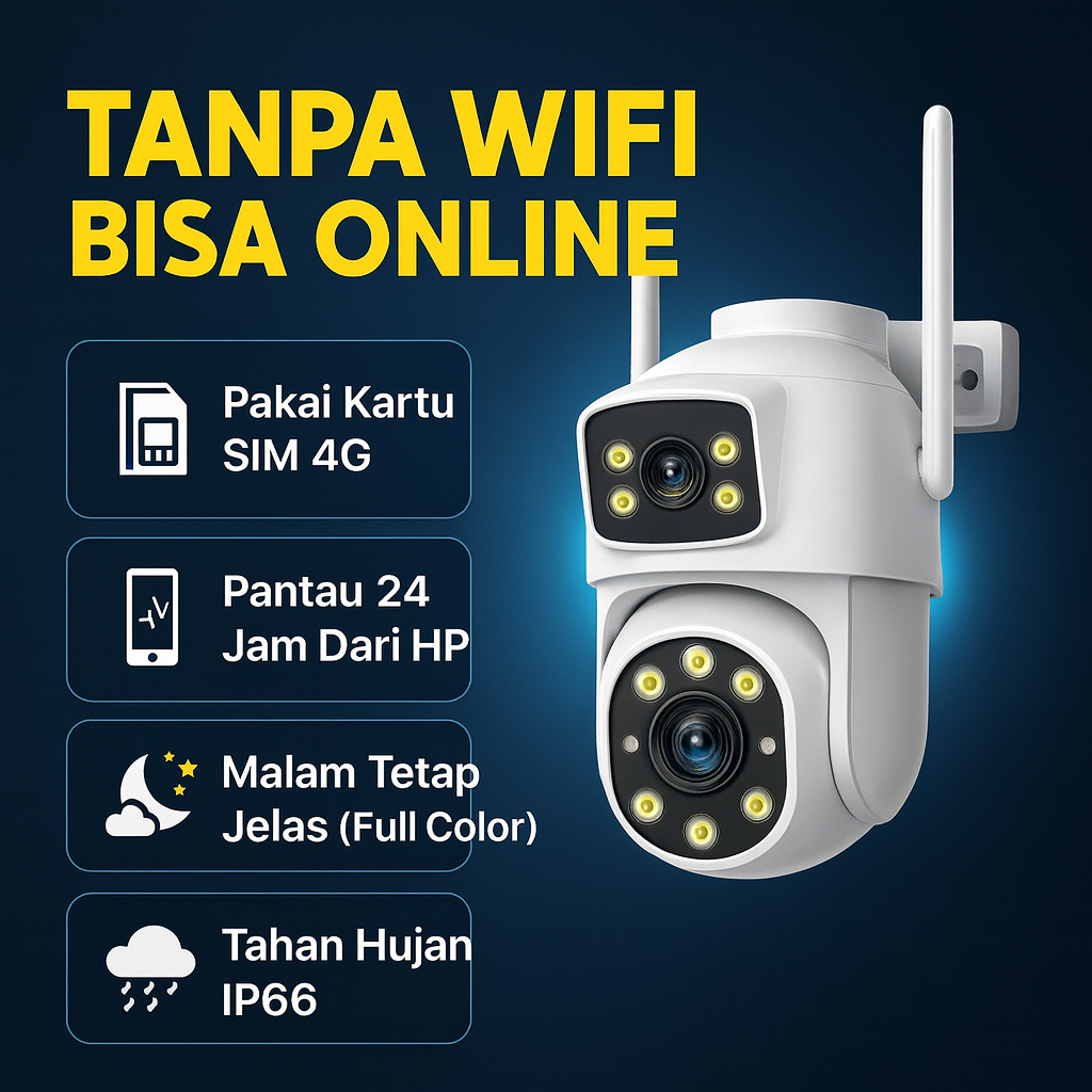 Kamera CCTV 4G Tanpa WiFi Online 24 Jam Outdoor Rumah Malam Jelas Audio Dua Arah Pelacak Gerak
