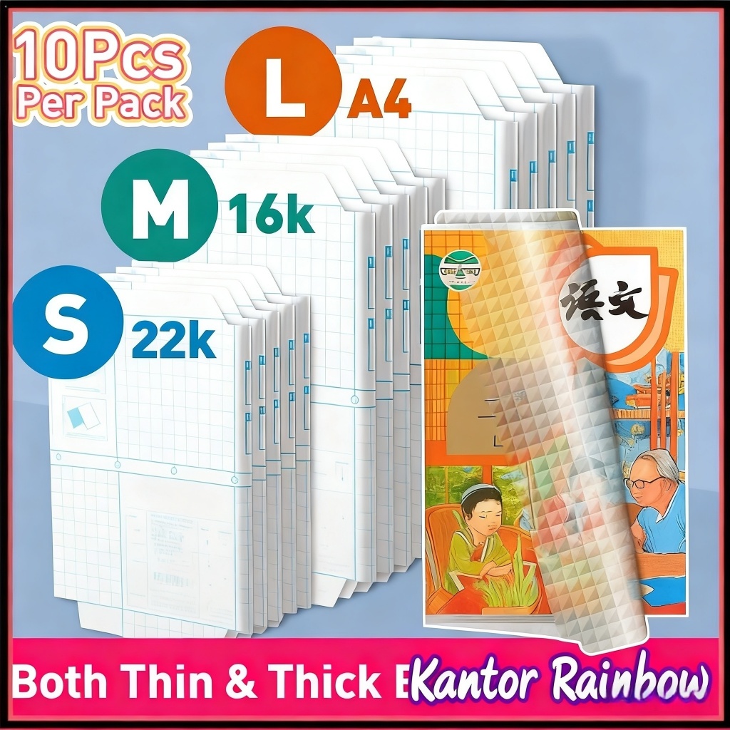 10 Lembar Stiker Sampul Buku Plastik- Waterproof Anti Noda, Tanpa Lem PVC Tahan Air
