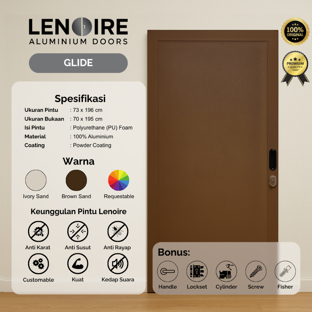 Lenoire Glide Pintu Sliding Full Aluminium 70x195 | Sliding Door Aluminium Modern | Bisa Custom Size