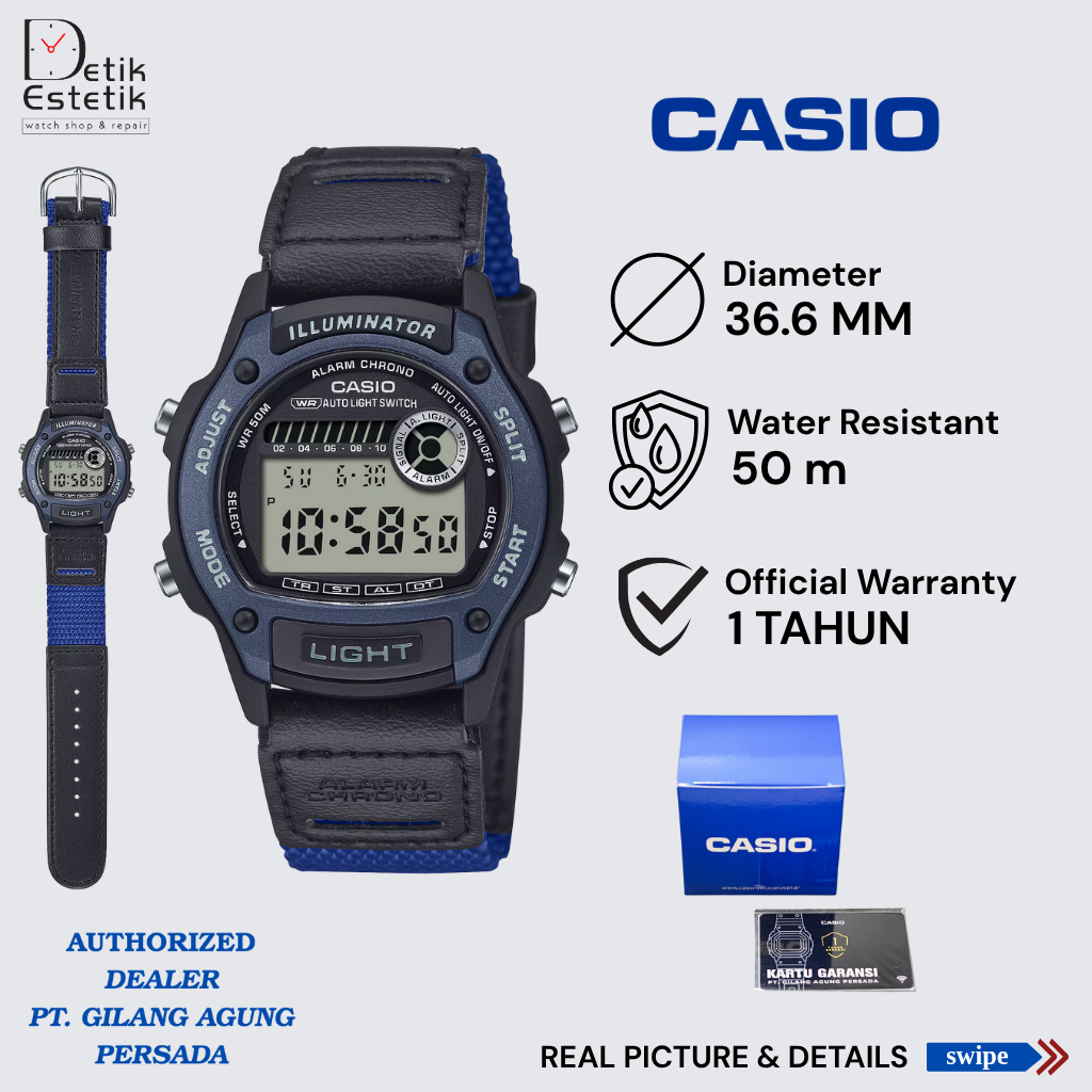 Jam Tangan Casio W-220HF-2AV / W220HF Digital Blue illuminator Water Resist 50m Original