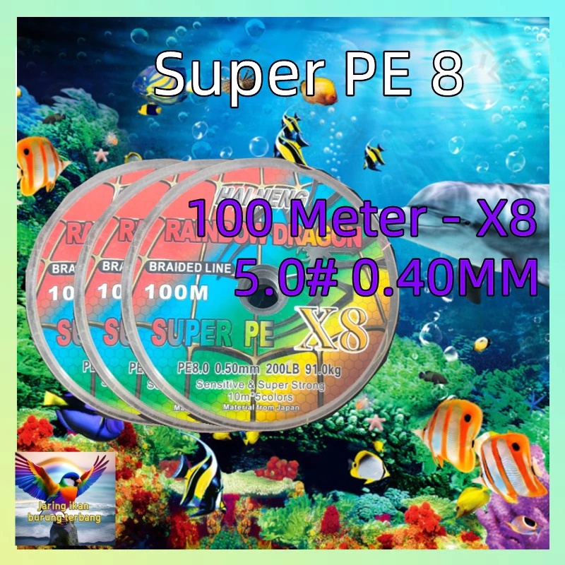 senar PE HAI NENG PIRANHA X8 100m/5.0# 0.40MM Multicolor Connecting