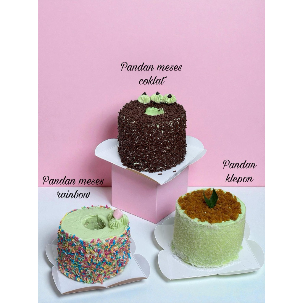 Mini Chiffon Cake Pandan – Topping Coklat / Rainbow / Klepon / Keju