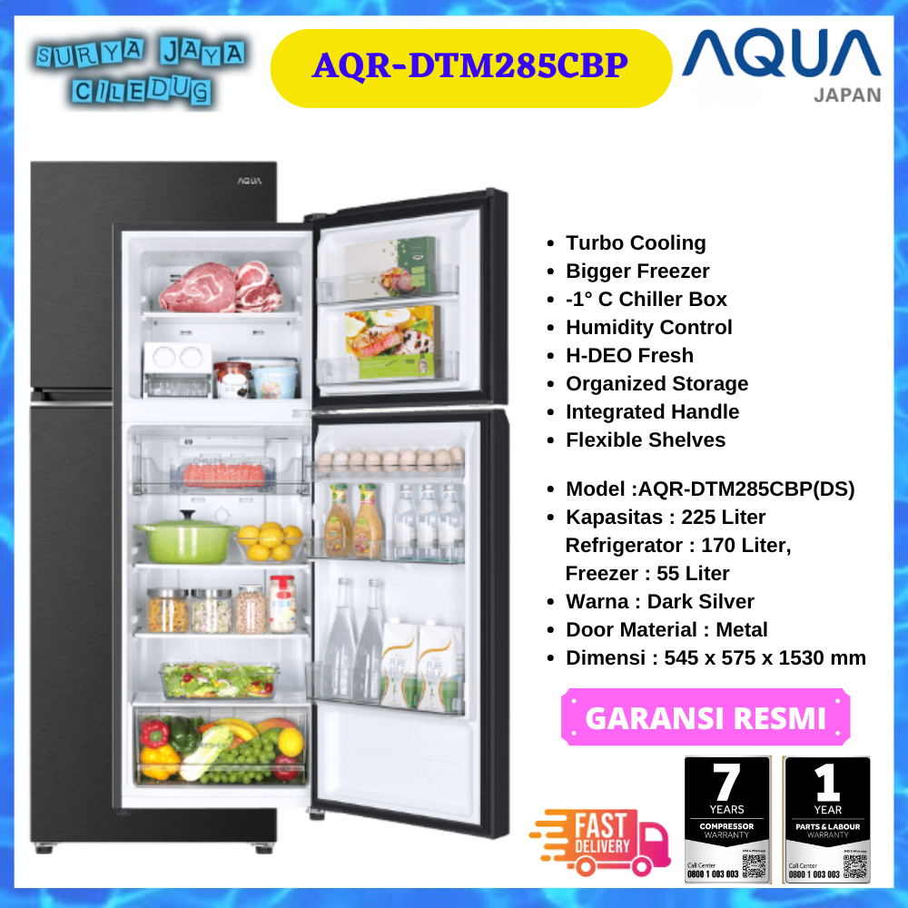 KULKAS AQUA AQR-DTM285CBP 2 PINTU TURBO COOLING BIGGER FREEZER